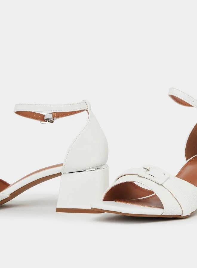 Styli White Ankle Strap Low Heel Sandals